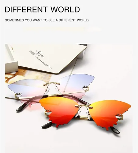 Vista 3 de Gafas de sol de mariposa para mujereshombres de gran tamaño sin montura gafas de lujo tendencia ojo de gato gafas de sol Streetwear UV400