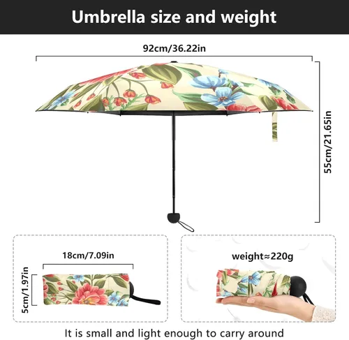 Vista 3 de QwThum Sombrilla de viaje plegable compacta con protección UV para 99% de protección UV, resistente al viento, a prueba de lluvia, pequeña luz a