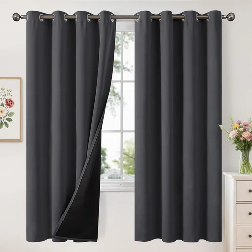 Vista 9 de YoungsTex - Cortinas 100% opacas para dormitorio, con aislamiento térmico y ojales, cortinas oscuras negras con capa pesada para ventana de sala