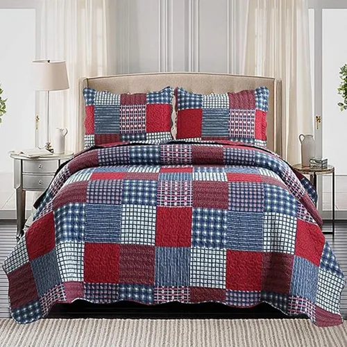 Vista 12 de Hailea Juego de edredón a cuadros beige tamaño matrimonial/queen, colcha ligera reversible rústica con funda suave para todas las estaciones, 1
