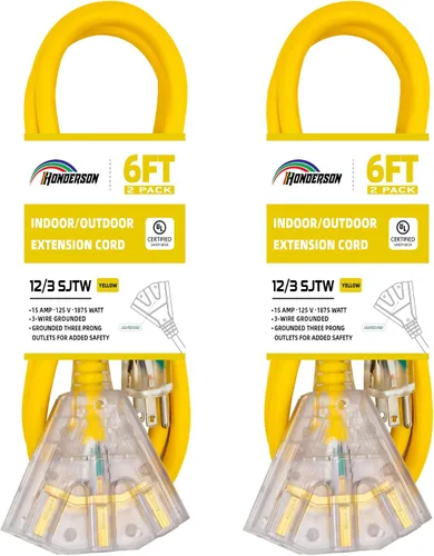 Vista 50 de Cable de extensión GFCI iluminado de 3 pies con 3 tomas de corriente, cable de extensión negro resistente SJTW 12/3 con enchufe a tierra de 3