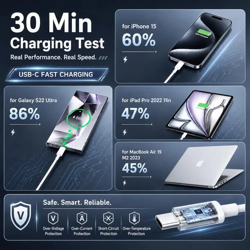 Vista 3 de Cable USB C a USB C, cable tipo C de 60 W, paquete de 3 unidades de 3 pies Blanco