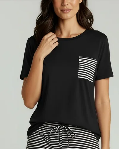 Vista 3 de Real Essentials Paquete de 2 Conjunto de pijama corto de manga corta para mujer - Ropa de dormir cómoda, ligera y suave para descansar