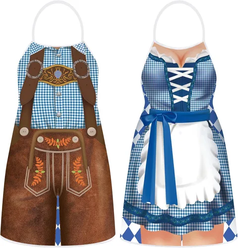 Vista 8 de Hillban 2 delantales de Oktoberfest para mujeres y hombres, delantal alemán para disfraz de Oktoberfest para parejas, cocinar, barbacoa, regalos