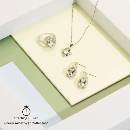 Vista 6 de PEORA Anillo de amatista verde para mujer, plata de ley 925, solitario cruzado de diseño, piedra natal natural, 2 quilates, corte radiante de 0.354