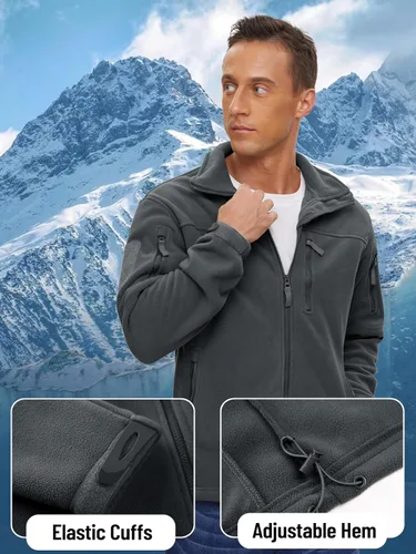 Vista 5 de TACVASEN Chaqueta de forro polar para hombre, chaqueta de invierno con cremallera completa, chaqueta táctica ligera, abrigos de senderismo al aire