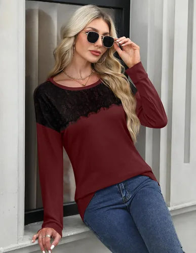 Vista 5 de For G and PL Sudadera elegante de manga larga con cuello redondo y encaje para mujer, para otoño e invierno 2024