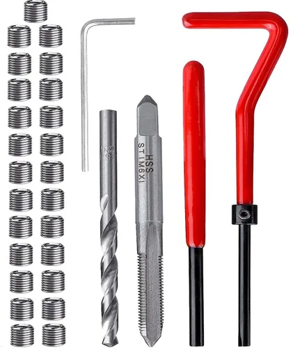 Vista 10 de Kit de 20 piezas de inserción de reparación de roscas M10 x 0.059 in, kit de reparación de roscas de acero inoxidable, kit de reparación de bobinas