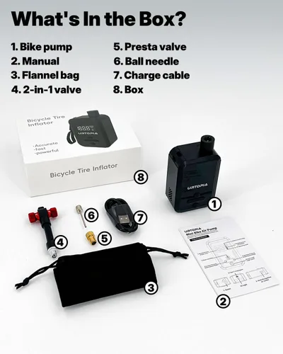 Vista 8 de Bomba eléctrica para bicicleta, bomba de aire de inflado rápido con medidor, hasta 150 PSI, disipación de calor eficiente, recargable, con luz LED