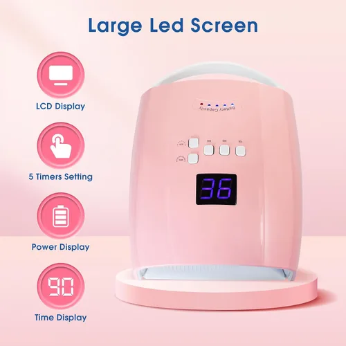 Vista 3 de Lámpara de uñas inalámbrica, recargable de 48 W, lámpara de uñas LED UV, lámpara de uñas de gel UV, secadora de uñas con sensor automático, lámpara