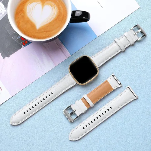 Vista 4 de Correa de cuero compatible con Fitbit Sense/Fitbit Versa 3/Versa 4 bandas para mujeres y hombres, correa de cuero genuino de grano superior