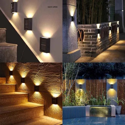 Vista 2 de 2 luces LED solares de pared arriba y abajo iluminan al aire libre sensor de luz solar lámpara IP65 impermeable moderno estilo nórdico decoración