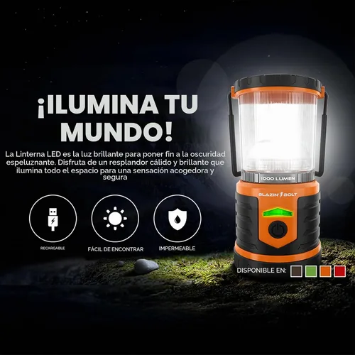 Vista 7 de Linterna recargable USB resistente de Blazin Bolt Banco de energía de 6000mAh 400 lúmenes 400 horas de luz 6 modos Para camping