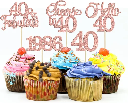 Vista 23 de Gyufise Paquete de 24 adornos negros para cupcakes de 10.º cumpleaños con purpurina negra 10 Ten Hello 10 Dights dobles desde 2015 para decoraciones