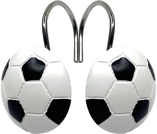 Vista 3 de Juego de 12 ganchos para cortina de ducha de fútbol, estilo deportivo para baño, decoración del hogar, accesorios inoxidables (fútbol)