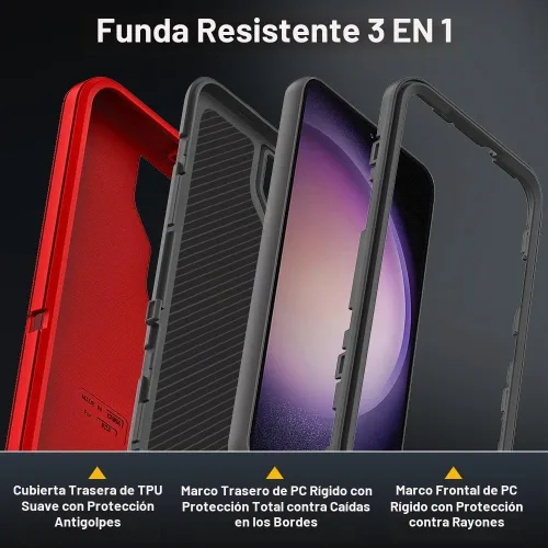 Vista 4 de Funda para Samsung Galaxy S23 con 2 protectores de pantalla de vidrio templado y 1 protector de lente de cámara, 3 en 1 resistente a prueba