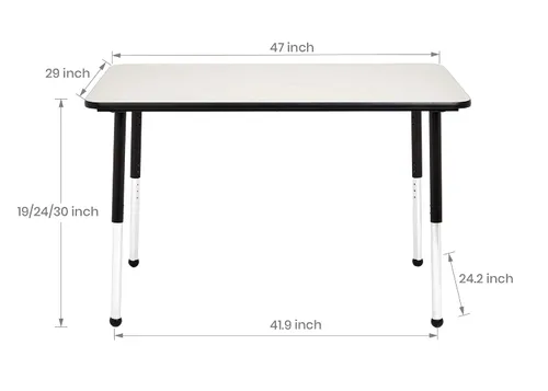 Vista 3 de Amazon Basics Mesa de actividades rectangular ajustable para el aula, escritorio de escritura, altura ajustable de 19-30 pulgadas, parte superior