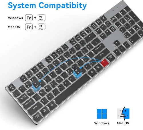 Vista 3 de POWZAN Teclado retroiluminado con cable para Windows/Mac, teclados delgados y silenciosos de aluminio de tamaño completo que se iluminan