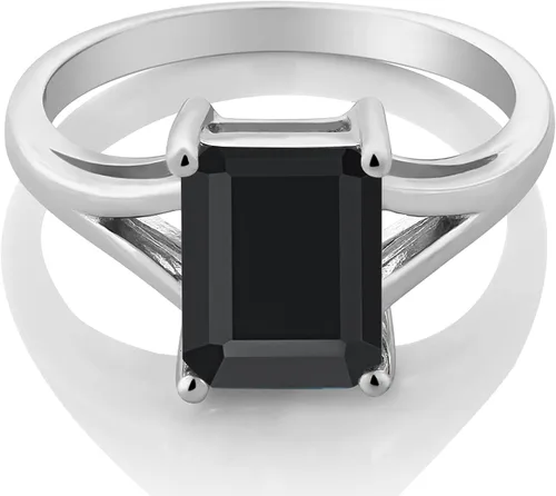 Vista 23 de Gem Stone King Anillo de compromiso solitario con diseño clásico de vástago dividido para mujer, plata de ley 925, piedra natal de piedra preciosa