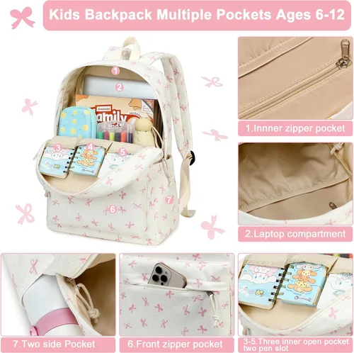 Vista 5 de BTOOP Mochila escolar para niñas y niños, con bolsa de almuerzo aislada y bolsa para lápices