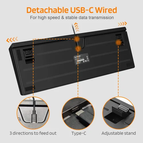 Vista 6 de LTC NB1041 Nimbleback Teclado mecánico con cable intercambiable en caliente 104 teclas RGB retroiluminado para juegos interruptor rojonegro