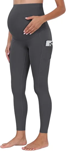 Vista 18 de WHOUARE Leggings de maternidad sobre el vientre con bolsillos para mujer, cintura alta, entrenamiento, pantalones de yoga