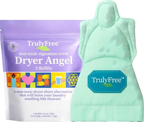 Vista 10 de Truly Free Dryer Angel - Toallitas naturales alternativas para secadora, hojas de suavizante reutilizables y no tóxicas, potenciador de aroma