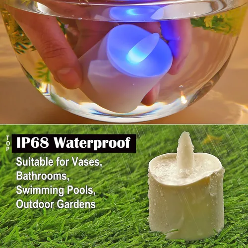 Vista 4 de HL Velas sin llama con temporizador remoto y estación de carga, más de 60 horas recargables, impermeables, para exteriores, velas de té RGB