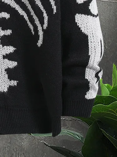Vista 5 de SHENHE Cárdigan de manga larga con estampado de esqueleto para hombre, cuello en V, con botones