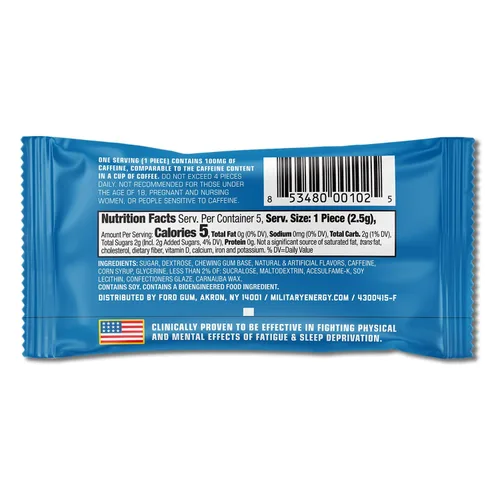 Vista 4 de MEG - Goma de mascar energética militar - Arctic Mint 100 mg de cafeína por pieza para rendimiento físico, impulso de energía para entrenamientos