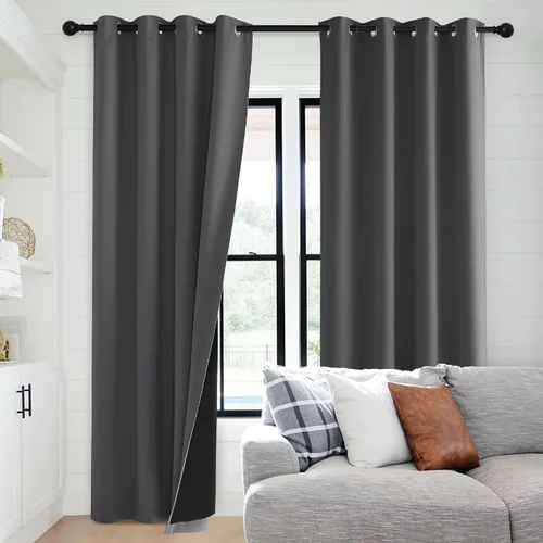 Vista 16 de PONY DANCE Cortinas opacas 100% blancas y negras de 63 pulgadas de largo para sala de estar, estilo moderno, cortinas degradadas con aislamiento