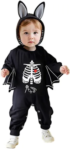 Vista 19 de AGQT Disfraz de murciélago de Halloween para bebé, niño y niña, 2 piezas, talla de 0 a 24 meses
