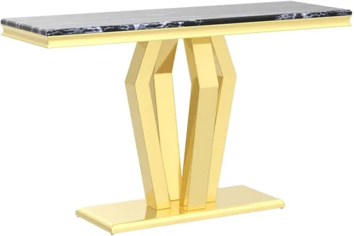 Vista 5 de ACEDCOR - Mesa consola moderna, mesa rectangular para sala de estar y entrada con base geométrica de espejo, negro dorado