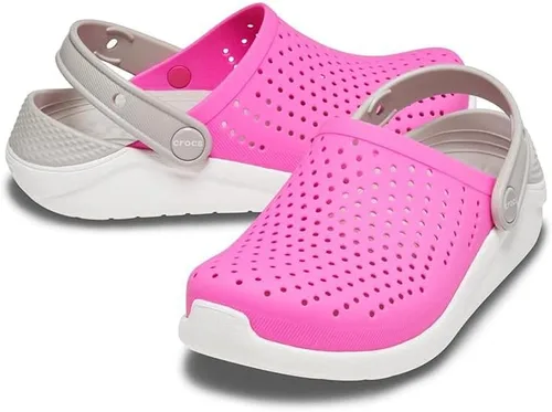 Vista 5 de Crocs Kids LiteRide Clog Zapato atlético casual para niños y niñas, azul marino y blanco.