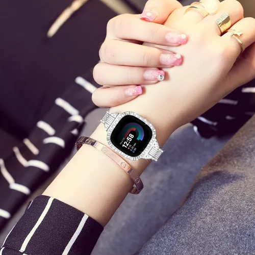 Vista 5 de MOFREE Compatible con Fitbit Versa 4 bandas/Fitbit Sense 2 bandas mujeres con funda protectora rígida para parachoques, joyería elegante, pulsera