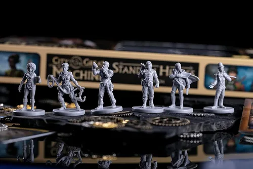 Vista 8 de City of The Great Machine. Expansión del juego de mesa de héroes de pie 1-4 jugadores Edades 14 en adelante Steampunk Uno contra muchos