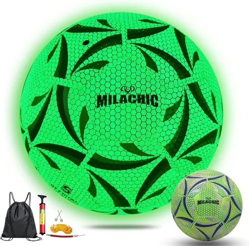 Vista 8 de Balón de fútbol que brilla en la oscuridad, tamaño 3/4/5 con bomba, bolas de fútbol luminosas brillantes, regalos para adolescentes, jóvenes