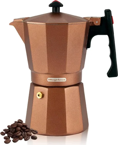 Vista 7 de Magefesa Colombia Noir - Olla de café expreso, 3 tazas/5 onzas, cafetera italiana para café cubano, aluminio extragrueso, mango resistente al calor