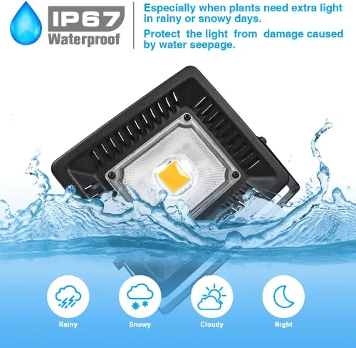 Vista 2 de Luces LED de crecimiento con espectro completo, 150 W, luz de relé impermeable COB LED, luz de crecimiento con disipación de calor natural y sin