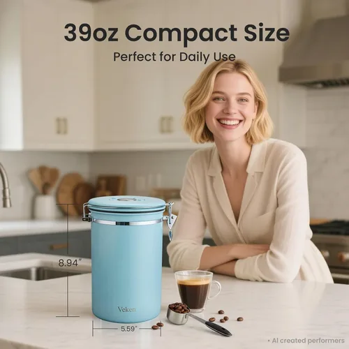 Vista 23 de Veken - Recipiente hermético para café de acero inoxidable, contenedor de almacenamiento de alimentos para la cocina con registro de fecha y cuchara