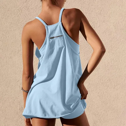Vista 4 de Vestido de tenis para mujer, minivestido de entrenamiento con pantalones cortos integrados y vestidos deportivos de golf sin mangas con bolsillos