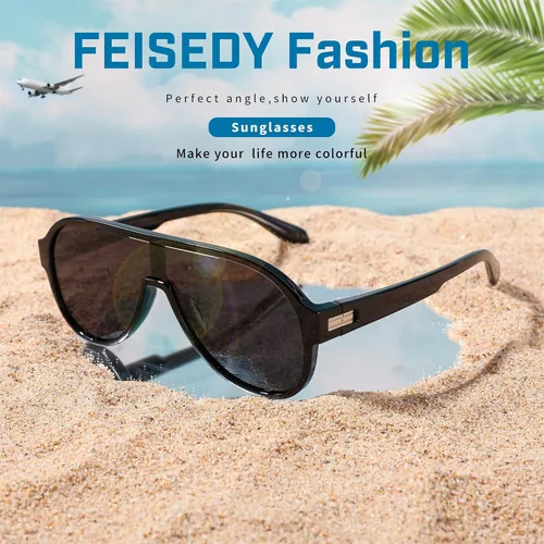 Vista 7 de FEISEDY Lentes de sol polarizados para hombres y mujeres, de gran tamaño, Fahion de una pieza, ligero TR90 marco B4080