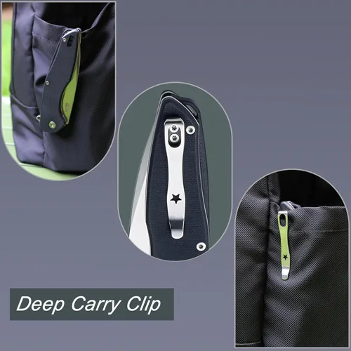 Vista 4 de JIN Cuchillo de bolsillo para hombres, cuchillo plegable EDC, cuchillos de bolsillo Captain con clip, hoja D2 afilada de 3.5", mango G10 negro, kit