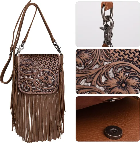 Vista 3 de Montana West Bolso cruzado para mujer de cuero genuino con flecos occidentales