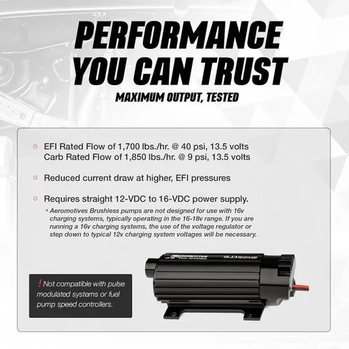 Vista 5 de Aeromotive 11196 Bomba de combustible en línea sin escobillas, 5.0 GPM, alta potencia externa, eléctrica de 12 V, para motores EFI y carburados