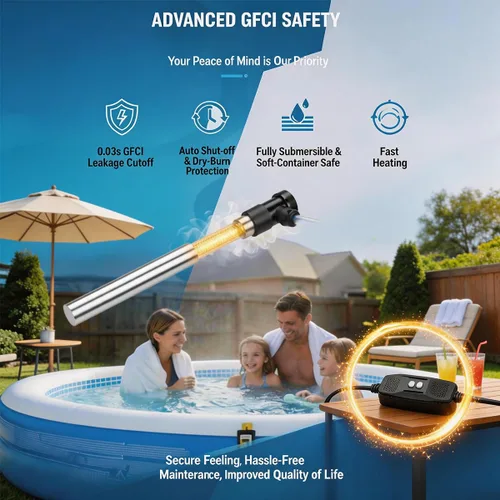 Vista 6 de Calentador de baptisterio sumergible de 1500 W, calentador de agua de inmersión 316SS para piscina bautismal y jacuzzis, calentador de agua portátil