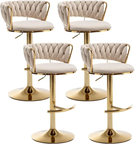 Vista 22 de Canxkun Gold - Juego de 2 taburetes de bar, sillas de bar de altura de mostrador con respaldo bajo, taburetes de bar de altura ajustable de Beige