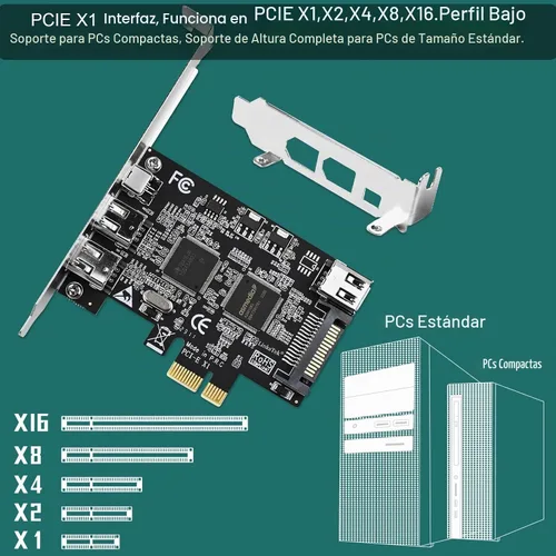 Vista 5 de Tarjeta PCIE 1394A Firewire 400 de 4 puertos para Windows OS y PC MAC OS, TI TSB43AB23, 3 x 6 pines y 1 interfaz 1394A de 4 pines, con cables de 4
