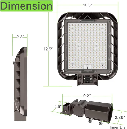 Vista 8 de Glitgate Luz LED de estacionamiento de 150 W, 22500 lm, 5000 K, montaje deslizante, iluminación de área de calle con fotocélula del atardecer al