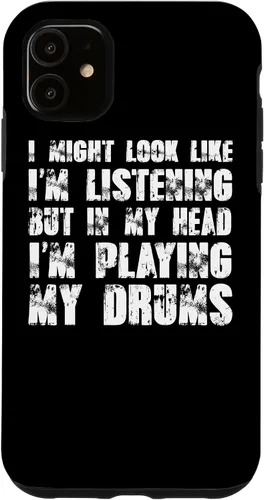 Vista 8 de iPhone 12/12 Pro Might Look Like I'm Listening Playing Drums - Estuche divertido para batería